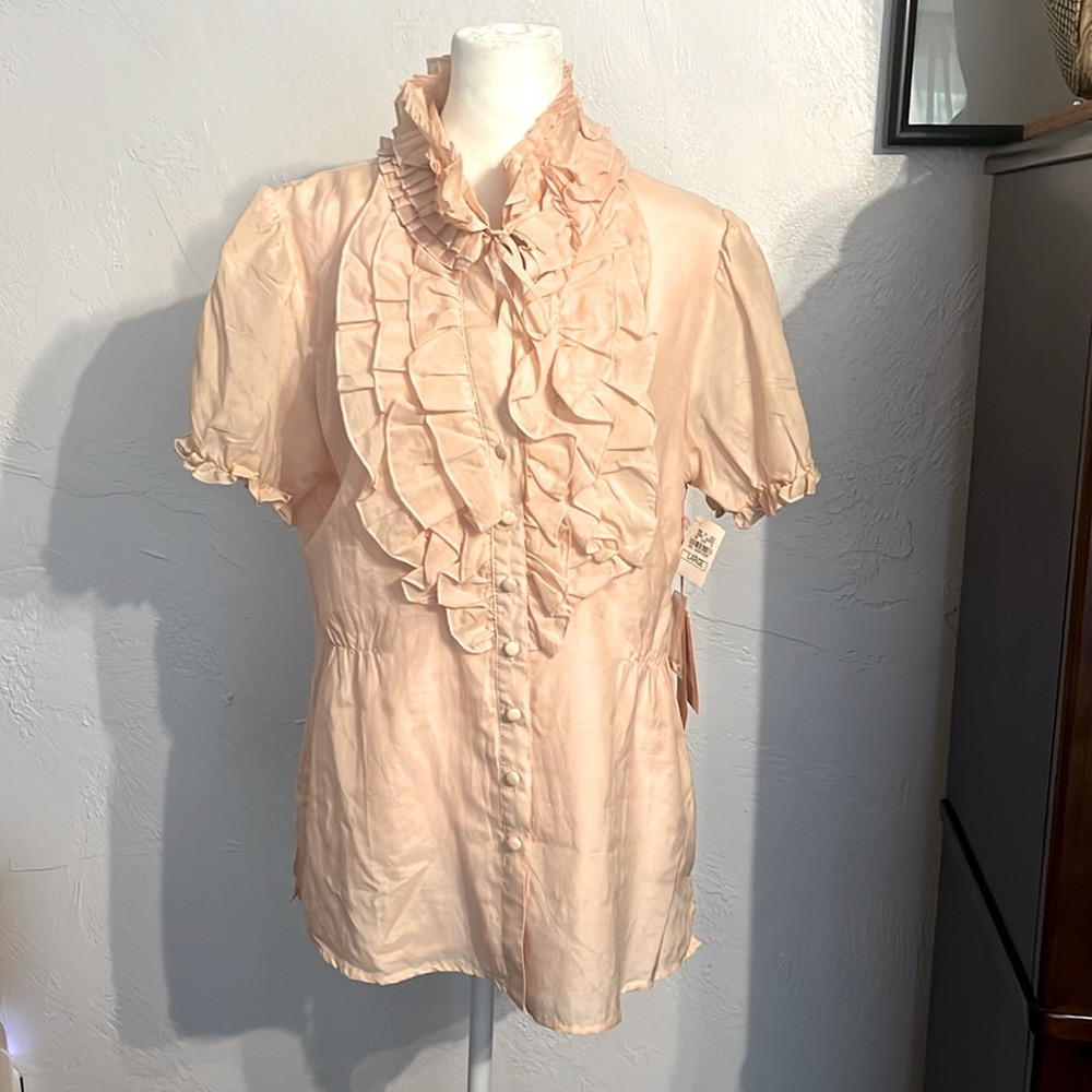 NWT Jenny Han limited edition Fall 2008 edition Ruffled Tie Neck Blouse Sz L